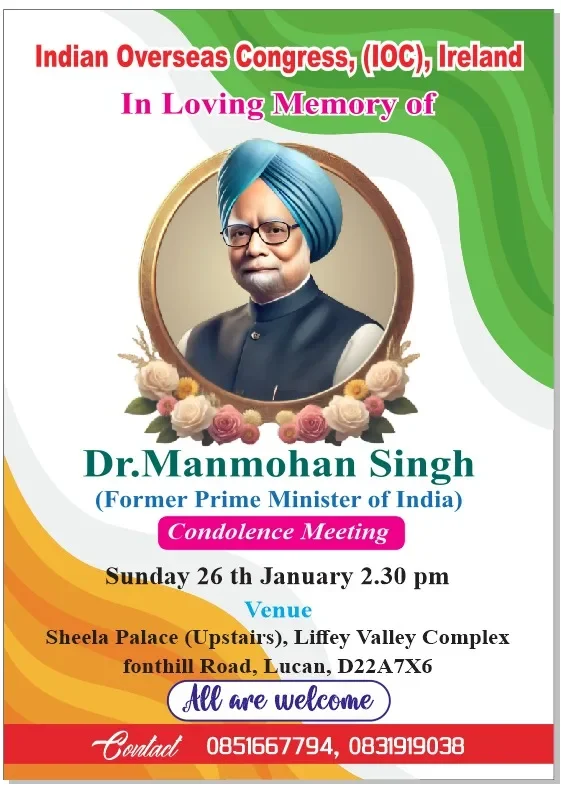 ioc ireland dr. manmohan singh commemoration january 26